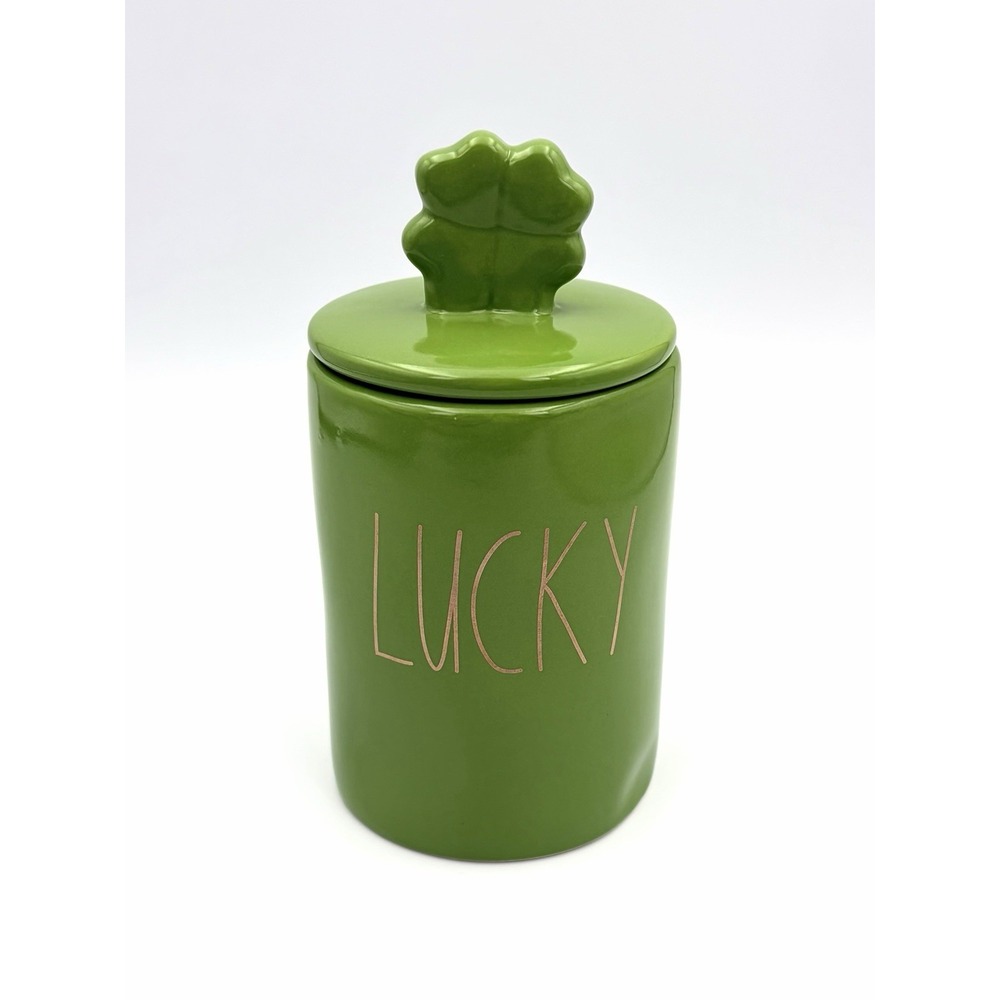 Rae Dunn Magenta Lucky Golden Amber Ceramic Jar Candle Clover Lid Green New